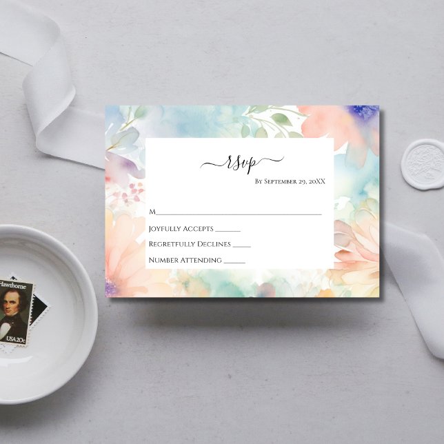 Pastel Aquarelle Florale Elégant Mariage Carte RSV (Pastel Floral Watercolor Wedding RSVP card)