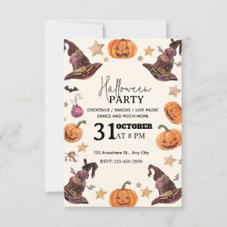 Pastel Aquarelle Halloween Fête Invitation