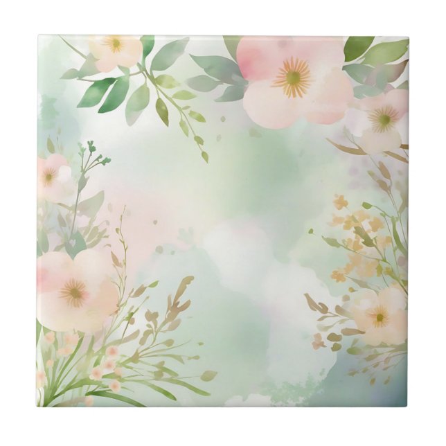 Pastel Aquarelltexturen mit Blumen Fliese (Vorderseite)