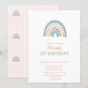 Pastel Arc-en-ciel rayé Invitation d'anniversaire