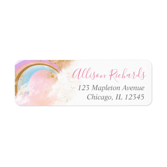 Pastel arc-en-ciel rose étiquettes d'adresse de re (Devant)
