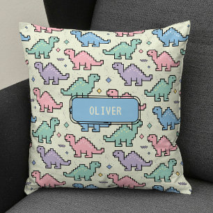Pastel Arcade Dinosaur Pixel Silhouette Muster Kissen
