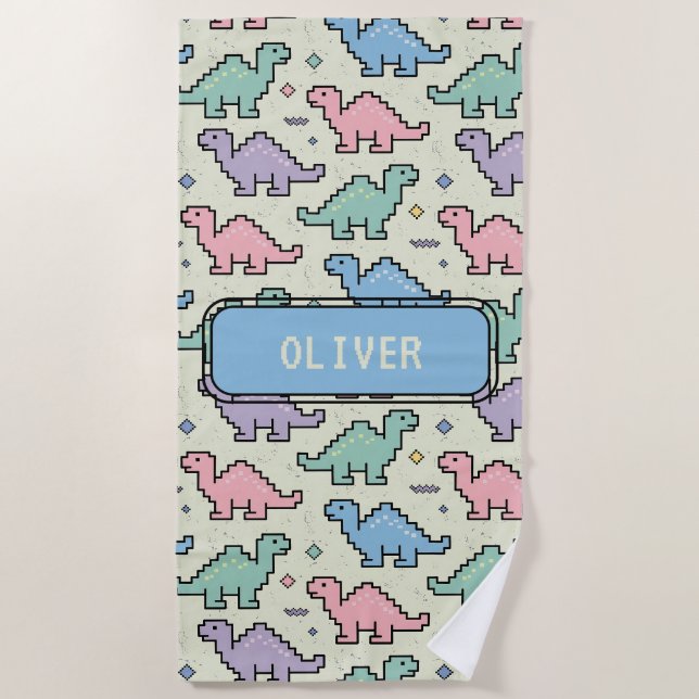 Pastel Arcade Dinosaur Pixel Silhouette Muster Strandtuch (Vorderseite)