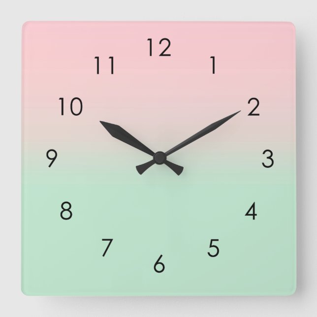 Pastel Ästhetik Ombre Gradient Pink Minze Green   Quadratische Wanduhr (Vorderseite)