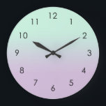 Pastel ästhetische Minze und Lilac Gradient Ombre  Große Wanduhr<br><div class="desc">Dreamer zarter Farbverlauf ombre Design in pastellfarbenen ästhetischen Licht magische Minze Farbe und leichte lila violette lila Farbe. Farbübergang mit weichem Farbverlauf. Mint Gradienten Wohngestaltung,  Minze Gradienten ombre Wohngestaltung Design.</div>