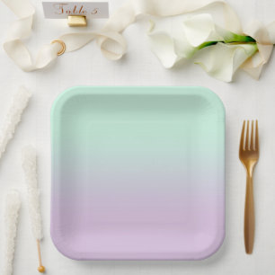 Pastel ästhetische Minze und Lilac Gradient Ombre Pappteller