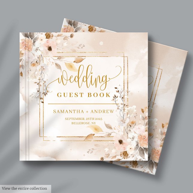 Pastel Autumn Boho Florals Gold Wedding Guest Book Gästebuch (Pastel Autumn Boho Florals Gold Wedding Guest Book)