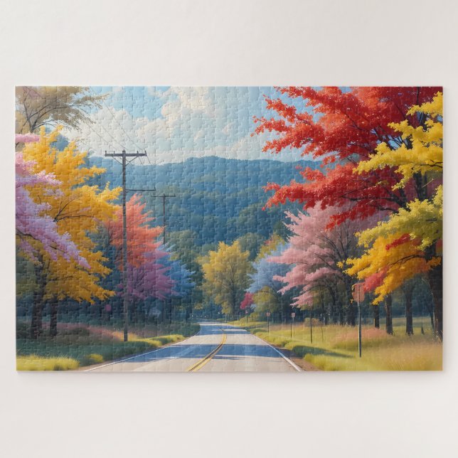 Pastel Autumn Country Road Watercolor (Horizontal)