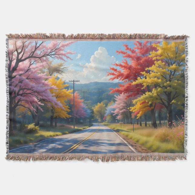 Pastel Autumn Country Road Watercolor Decke (Vorderseite)