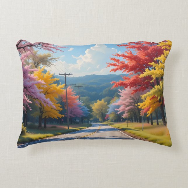 Pastel Autumn Country Road Watercolor Dekokissen (Vorderseite)