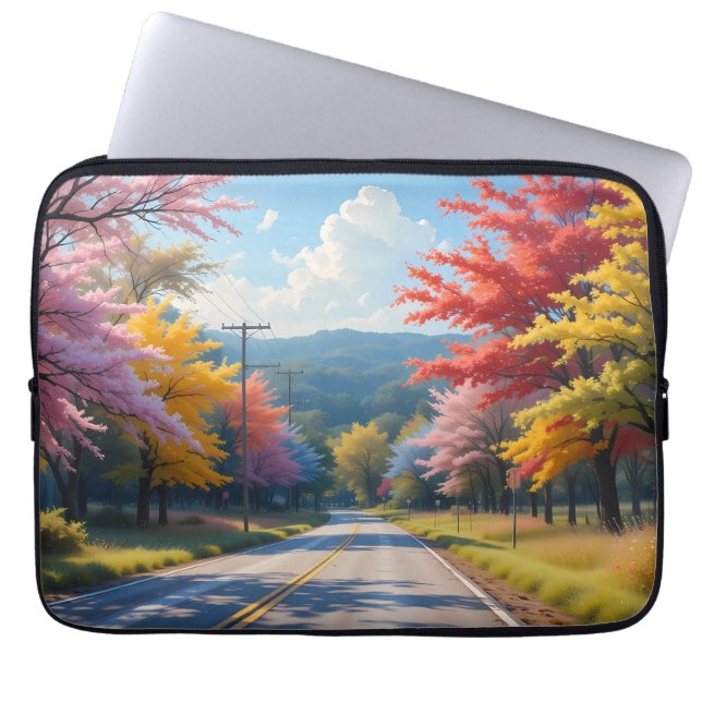Pastel Autumn Country Road Watercolor Laptopschutzhülle (Vorderseite)
