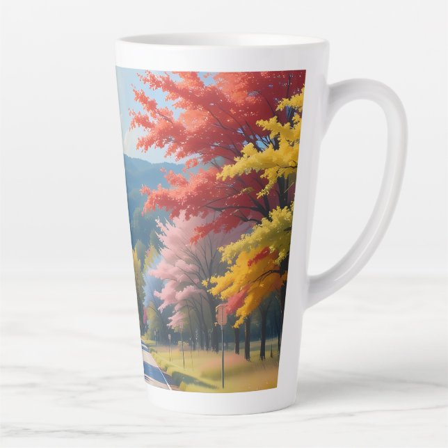 Pastel Autumn Country Road Watercolor Milchtasse (Rechts)