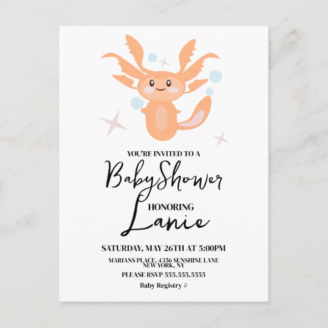 Pastel Axolotl Ocean Creature Babydusche Postkarte (Vorderseite)