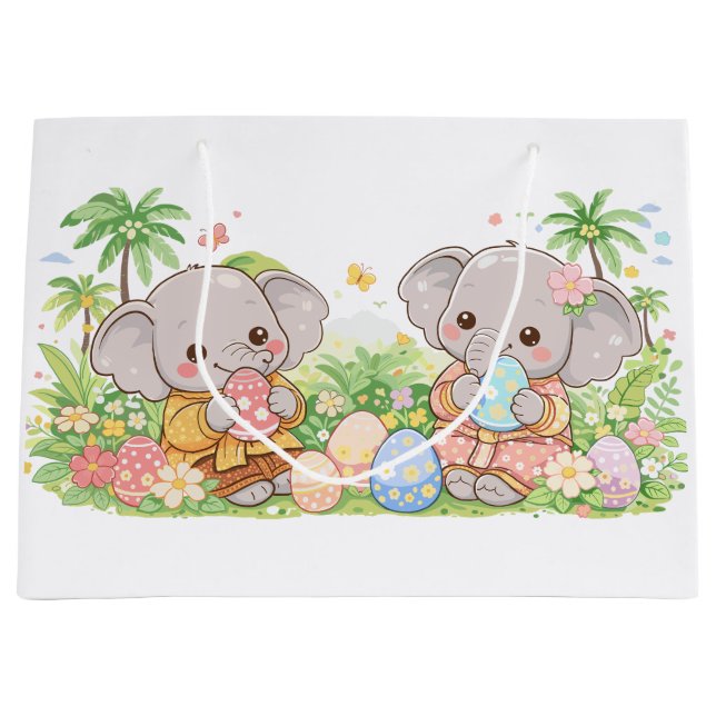 Pastel Baby Animals with Floral Eggs Große Geschenktüte (Vorderseite)