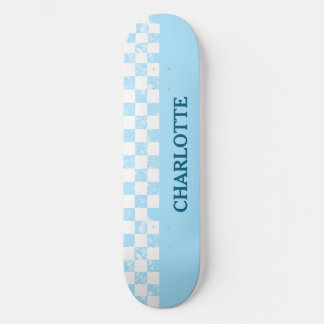Pastel Baby Blue Checkered Skateboard