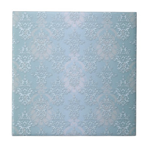 Pastel Baby Blue Damask Fliese
