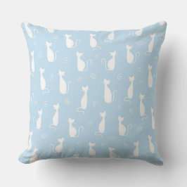 PASTEL BABY BLUE MIT WEISSEN CAT-SILHOUETTEN KISSEN