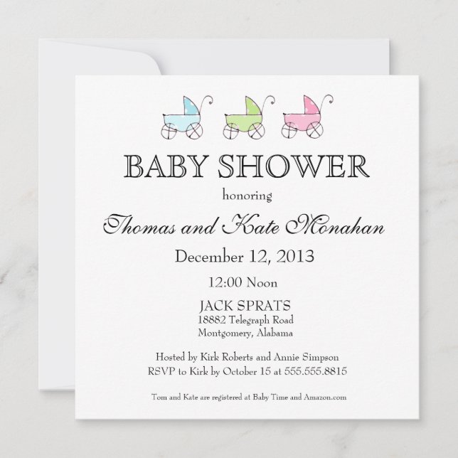 Pastel Baby Carriage Shower Einladung (Vorderseite)