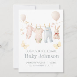 Pastel Baby Clothes Dusche laden Einladung