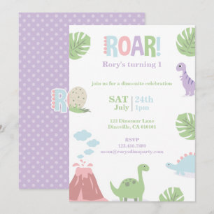 Pastel Baby Dinosaur Kindergeburtstag Party Feiertagskarte