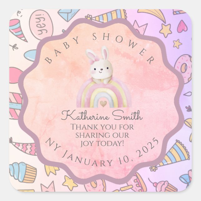 PASTEL babyshower Adorable Editable Celebration  Quadratischer Aufkleber (Vorderseite)