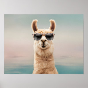 Pastel Background Llama mit Sonnenbrille Poster