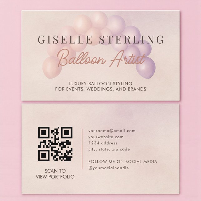 Pastel Balloon Artist Decorator QR Code Visitenkarte (Von Creator hochgeladen)