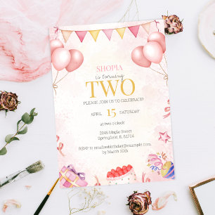 Pastel Balloon Invitation de fête du 2e anniversai