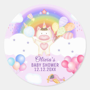 Pastel Balloon Unicorn Rainbow Baby Dusche Runder Aufkleber
