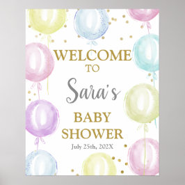 Pastel Balloons Babydusche Begrüßungszeichen Poster