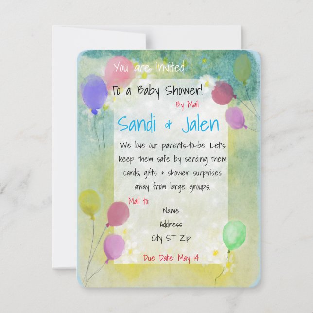 Pastel Balloons Babydusche von Mail Einladung (Vorderseite)