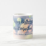 Pastel Balloons Happy Birthday Individuelle Name Kaffeetasse<br><div class="desc">Diese lustige Tasse ist eine tolle Art, dem besonderen Jemand einen sehr glücklichen Geburtstag zu wünschen. Der niedliche Hintergrund mit pastellfarbenen Ballons in Grün-, Pfirsich- und Rosatönen mit Text, der lautet: Happy Birthday und der Name des Empfängers. Im Folgenden ist Platz für eine kurze Notiz/Unterschrift. Eine wunderbare Art, personalisierten Beifall...</div>
