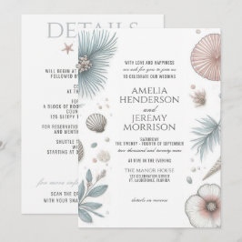 Pastel Beach Hochzeit Einladung mit QR & Details