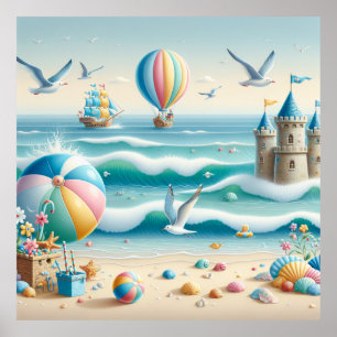 Pastel Beach Kinderzimmer Poster