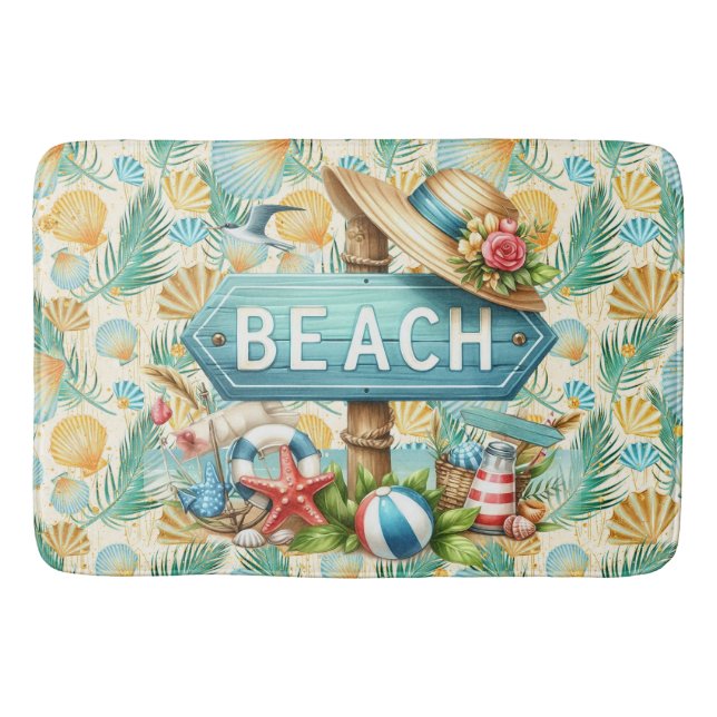 Pastel Beach Muscheln Badematte (Vorderseite)