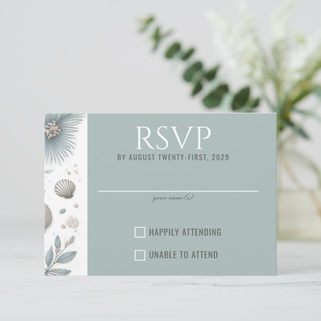 Pastel Beach RSVP Karte (Stehend Vorderseite)