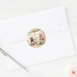 Pastel Beach Scene Hunde in Adirondack Stühlen Runder Aufkleber