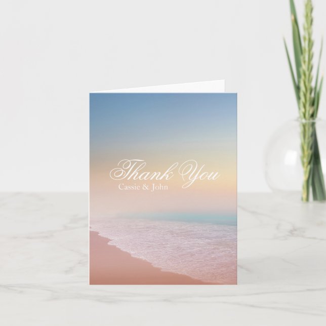 Pastel Beach Scene Wedding Personalisiert Danke (Vorderseite)