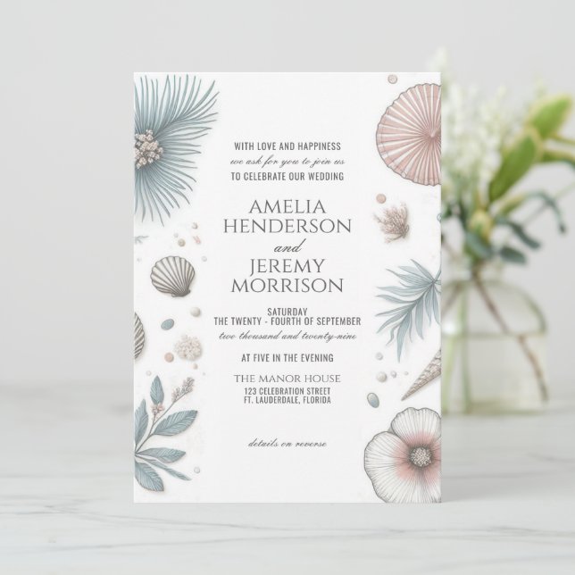 Pastel Beach Wedding Invitation avec détails (Debout devant)