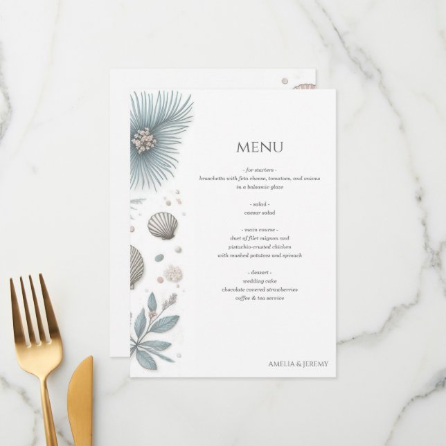 Pastel Beach Wedding Menükarte (Vorderseite/Rückseite Beispiel)