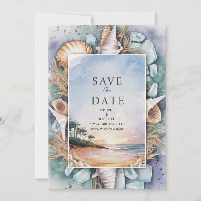 Pastel Beach Wedding Save The Date (Vorderseite)