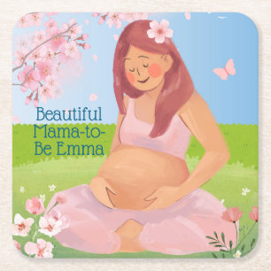Pastel Beautiful Mama-to-Be Babydusche Rechteckiger Pappuntersetzer