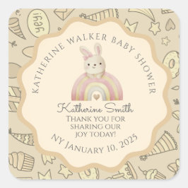 pastel beige bunny cute party babyshower quadratischer aufkleber