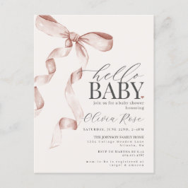 Pastel Beige Coquette Bow Girl Babydusche Einladun Postkarte