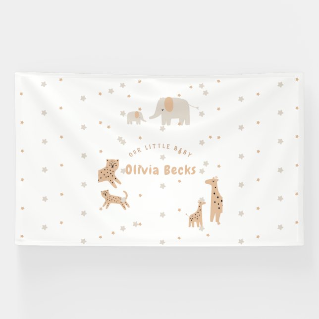 Pastel Beige Niedlich Illustrative Babydusche Banner (Horizontal)