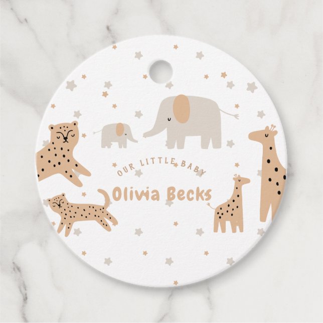 Pastel Beige Niedlich Illustrative Babydusche Geschenkanhänger (Vorderseite)