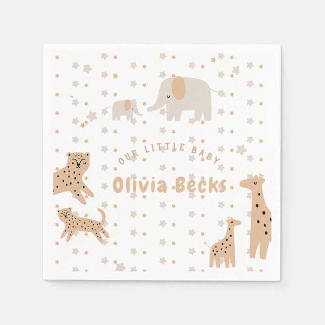 Pastel Beige Niedlich Illustrative Babydusche Serviette (Vorderseite)