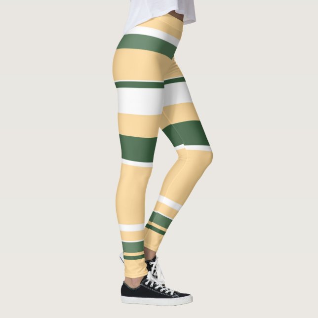 Pastel Beige Olive Green Lines Streifen Leggings (Rechts)