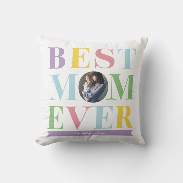 Pastel Best Mama Ever Foto Geschenk Kissen (Vorderseite)
