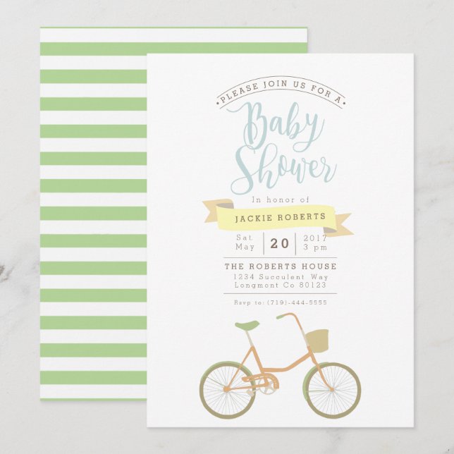 Pastel Bicycle | INVITATION BABY SHOWER (Devant / Derrière)
